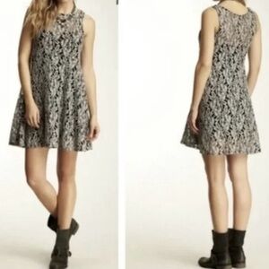 EUC! Free People Miles of Lace Sleeveless Mini Dress in Grey Combo - Size Medium